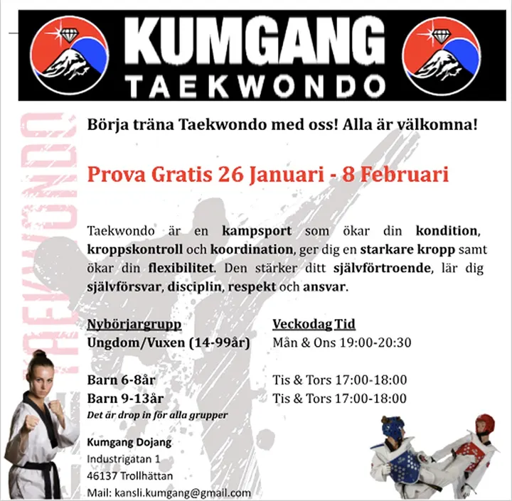 Kumgang Taekwondo Klubb Trollhättan — kampsport-studio i Håjum, Trollhättan — 3